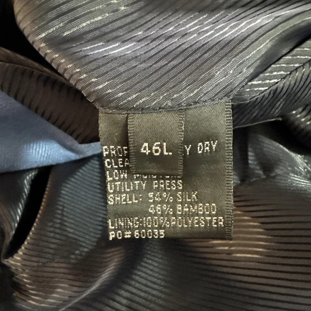 Hunt Valley 46L Portly Fit Blue Herringbone Silk Bamboo Blazer Sport Coat Jacket